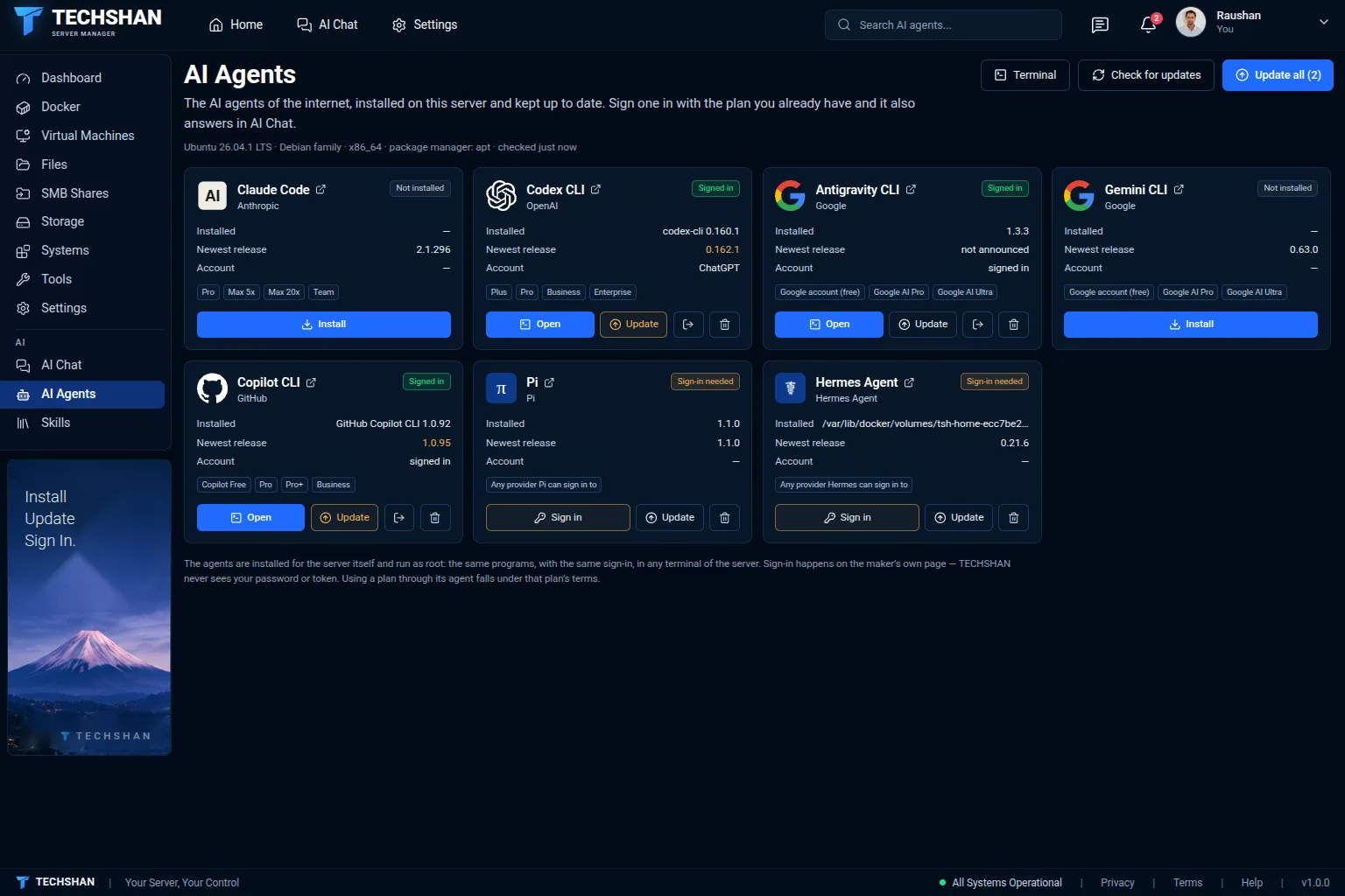 The AI Agents page
