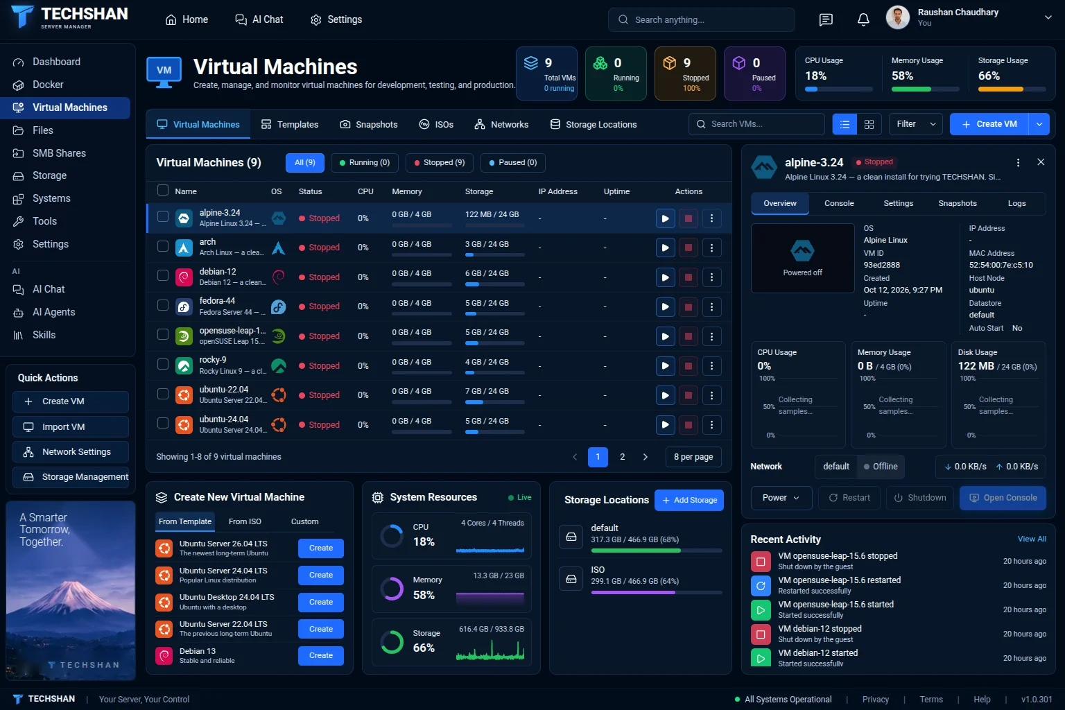 The Virtual Machines page